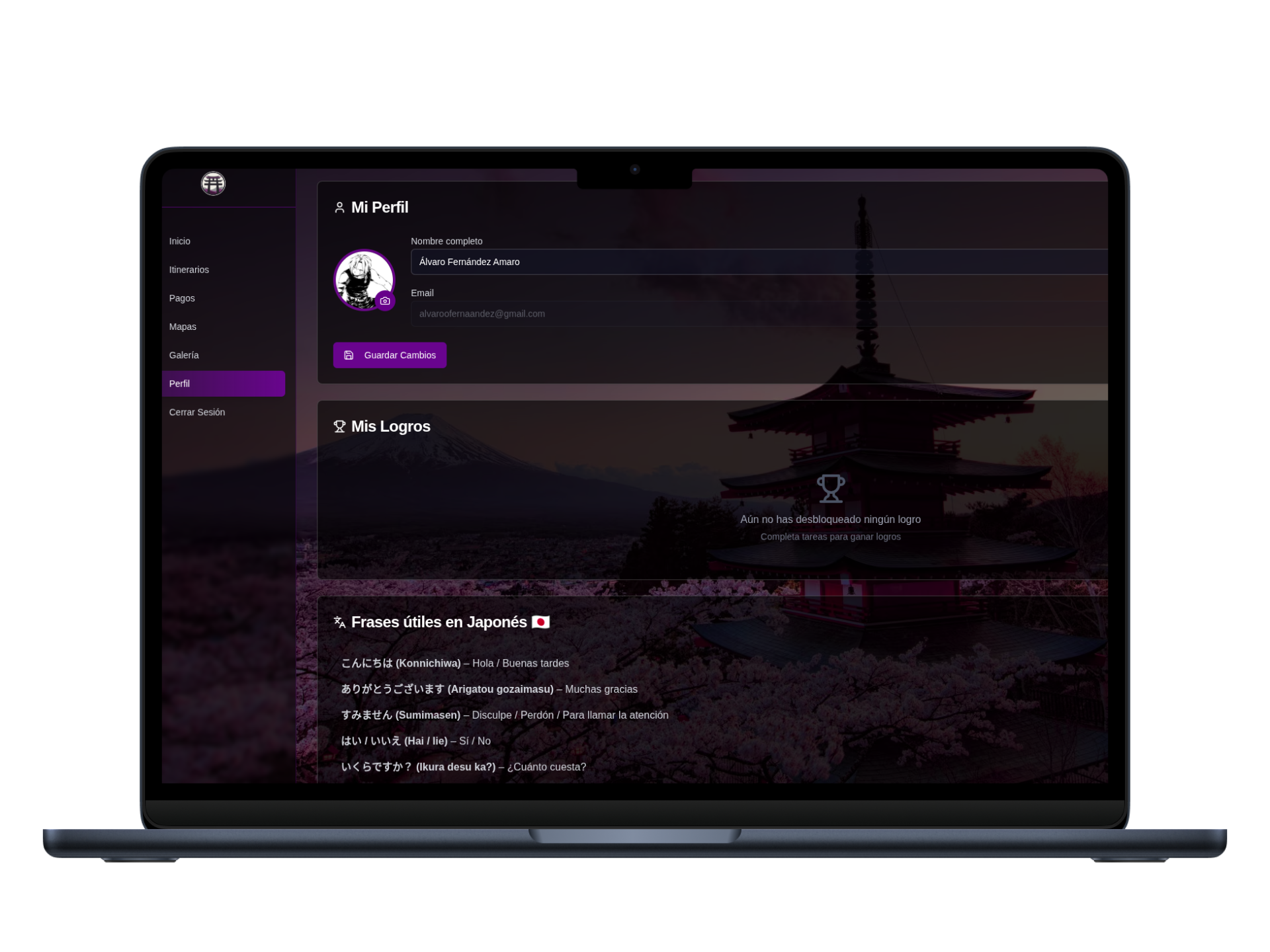 PWA Gestión de Viaje a Japón - Mockup